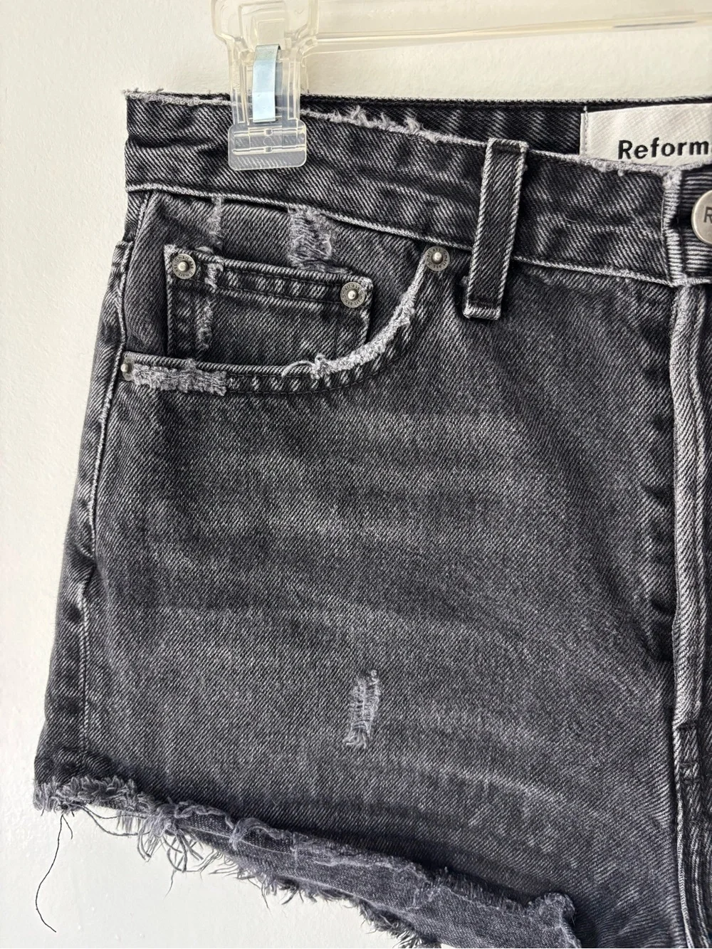 Reformation Black Denim Jean Shorts High Waist Cut Off Distressed